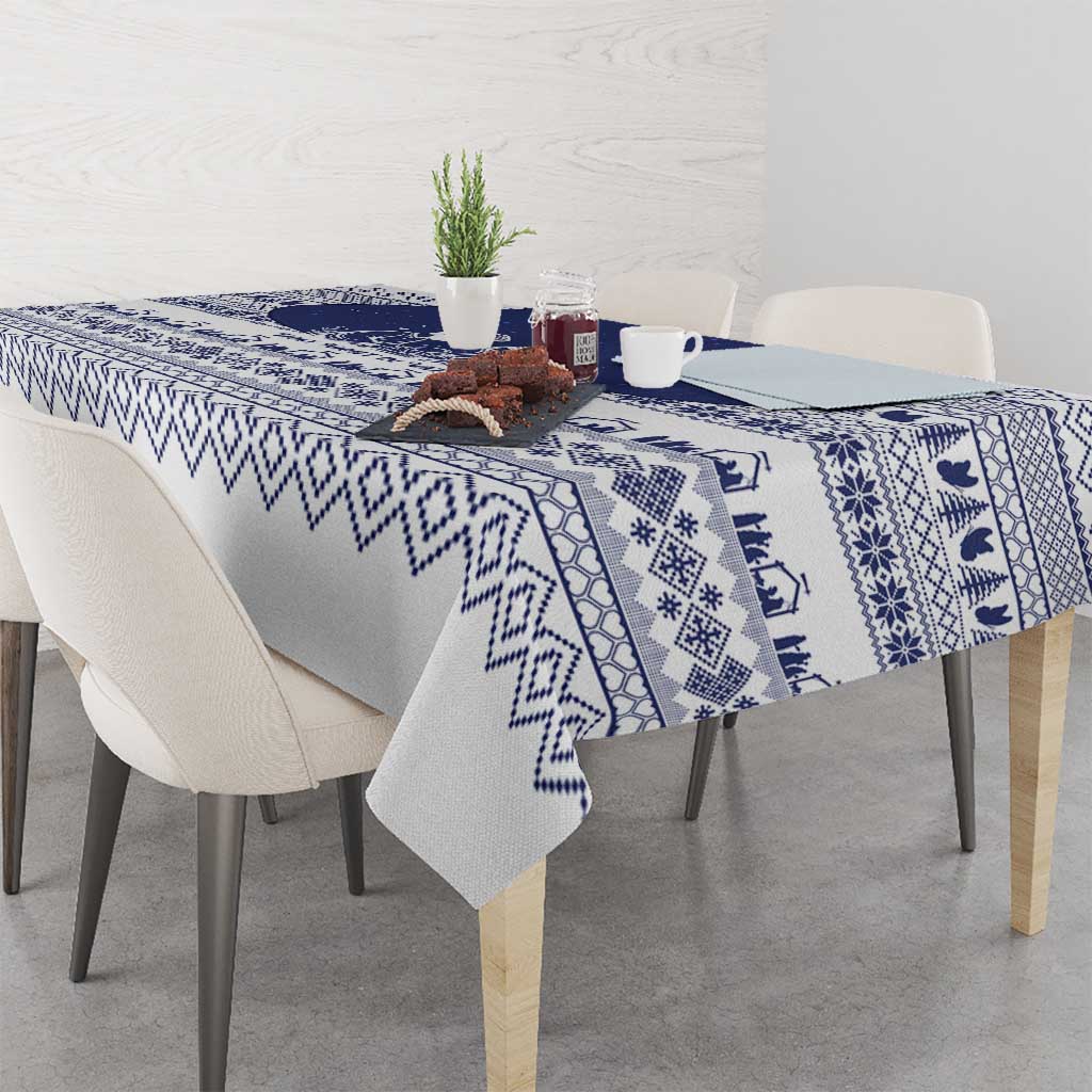 Vatican Christmas Tablecloth with Holy Family Nativity Scene Snowflake Pattern and Starry Night - Wonder Print Shop