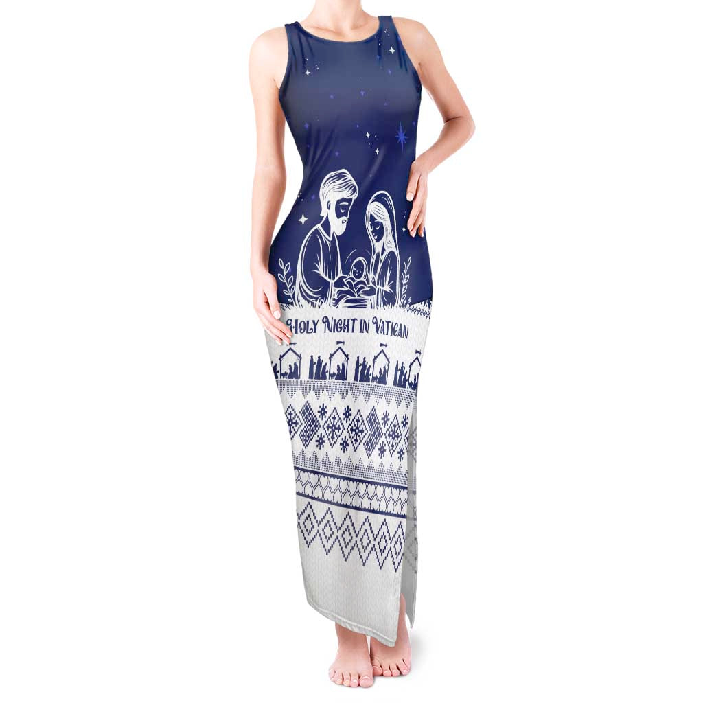 Vatican Christmas Tank Maxi Dress with Holy Family Nativity Scene Snowflake Pattern and Starry Night - Wonder Print Shop