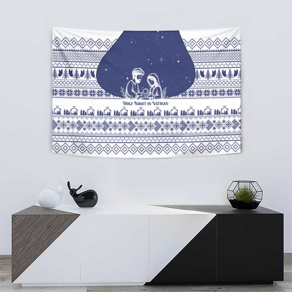 Vatican Christmas Tapestry with Holy Family Nativity Scene Snowflake Pattern and Starry Night - Wonder Print Shop