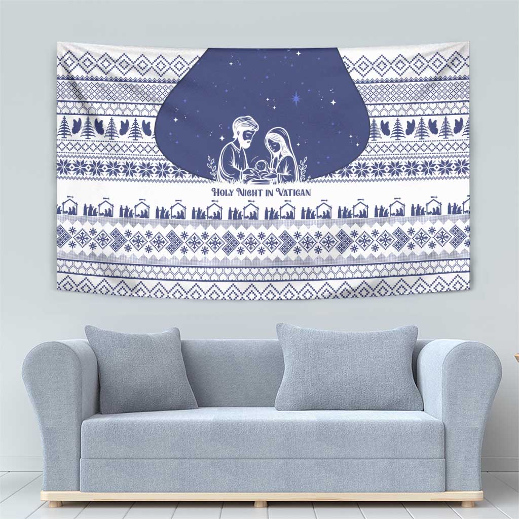 Vatican Christmas Tapestry with Holy Family Nativity Scene Snowflake Pattern and Starry Night - Wonder Print Shop