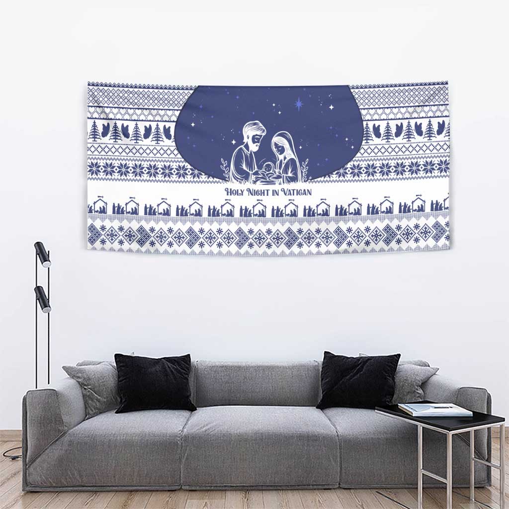 Vatican Christmas Tapestry with Holy Family Nativity Scene Snowflake Pattern and Starry Night - Wonder Print Shop
