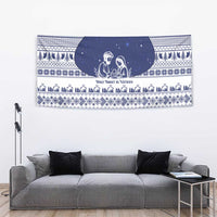 Vatican Christmas Tapestry with Holy Family Nativity Scene Snowflake Pattern and Starry Night - Wonder Print Shop