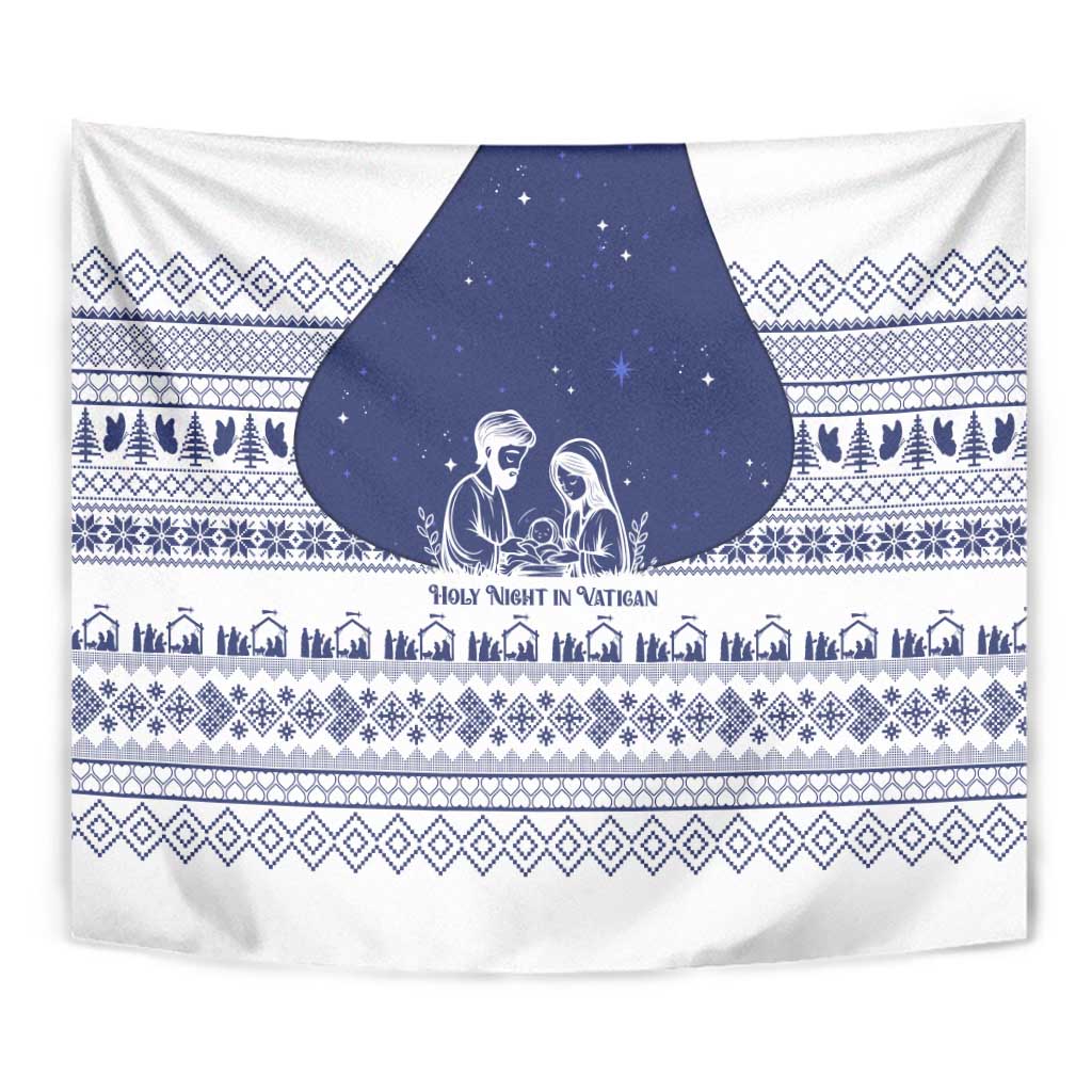 Vatican Christmas Tapestry with Holy Family Nativity Scene Snowflake Pattern and Starry Night - Wonder Print Shop