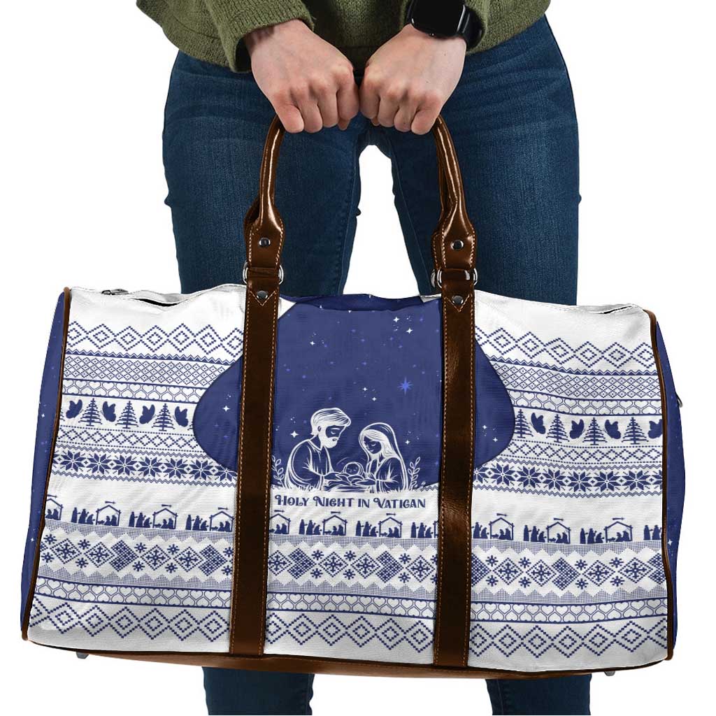 Vatican Christmas Travel Bag with Holy Family Nativity Scene Snowflake Pattern and Starry Night - Wonder Print Shop