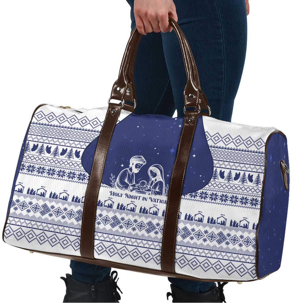 Vatican Christmas Travel Bag with Holy Family Nativity Scene Snowflake Pattern and Starry Night - Wonder Print Shop