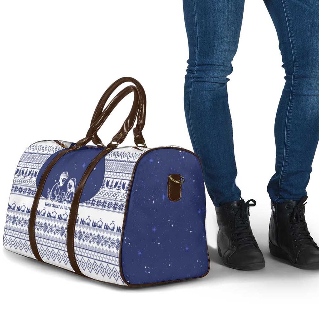 Vatican Christmas Travel Bag with Holy Family Nativity Scene Snowflake Pattern and Starry Night - Wonder Print Shop