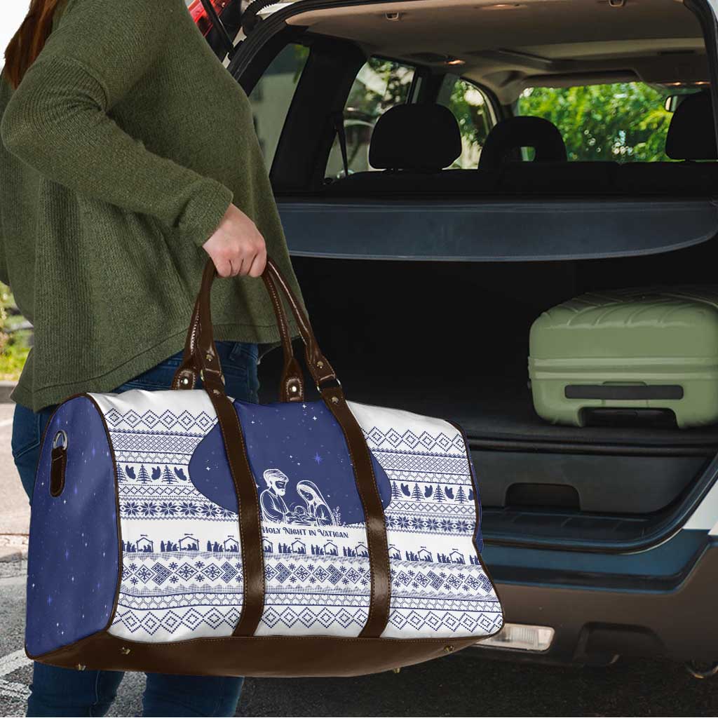 Vatican Christmas Travel Bag with Holy Family Nativity Scene Snowflake Pattern and Starry Night - Wonder Print Shop