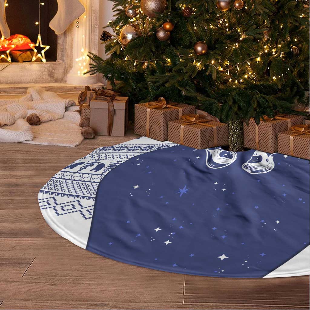 Vatican Christmas Tree Skirt with Holy Family Nativity Scene Snowflake Pattern and Starry Night - Wonder Print Shop