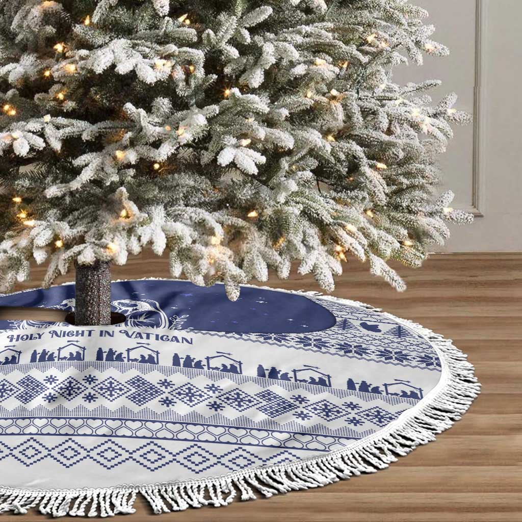 Vatican Christmas Tree Skirt with Holy Family Nativity Scene Snowflake Pattern and Starry Night - Wonder Print Shop