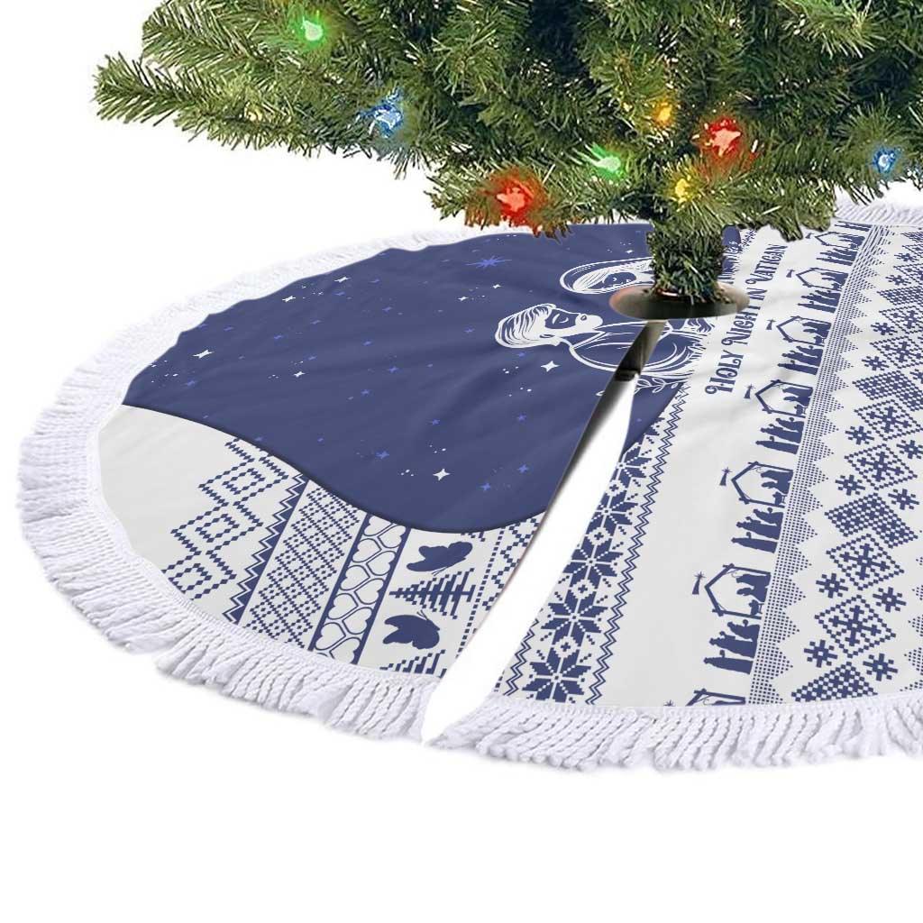 Vatican Christmas Tree Skirt with Holy Family Nativity Scene Snowflake Pattern and Starry Night - Wonder Print Shop