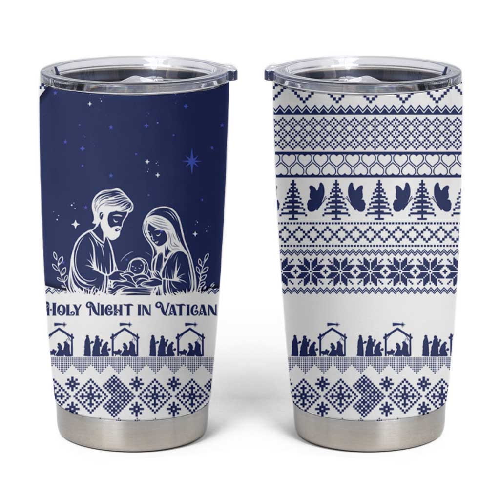 Vatican Christmas Tumbler Cup with Holy Family Nativity Scene Snowflake Pattern and Starry Night - Wonder Print Shop