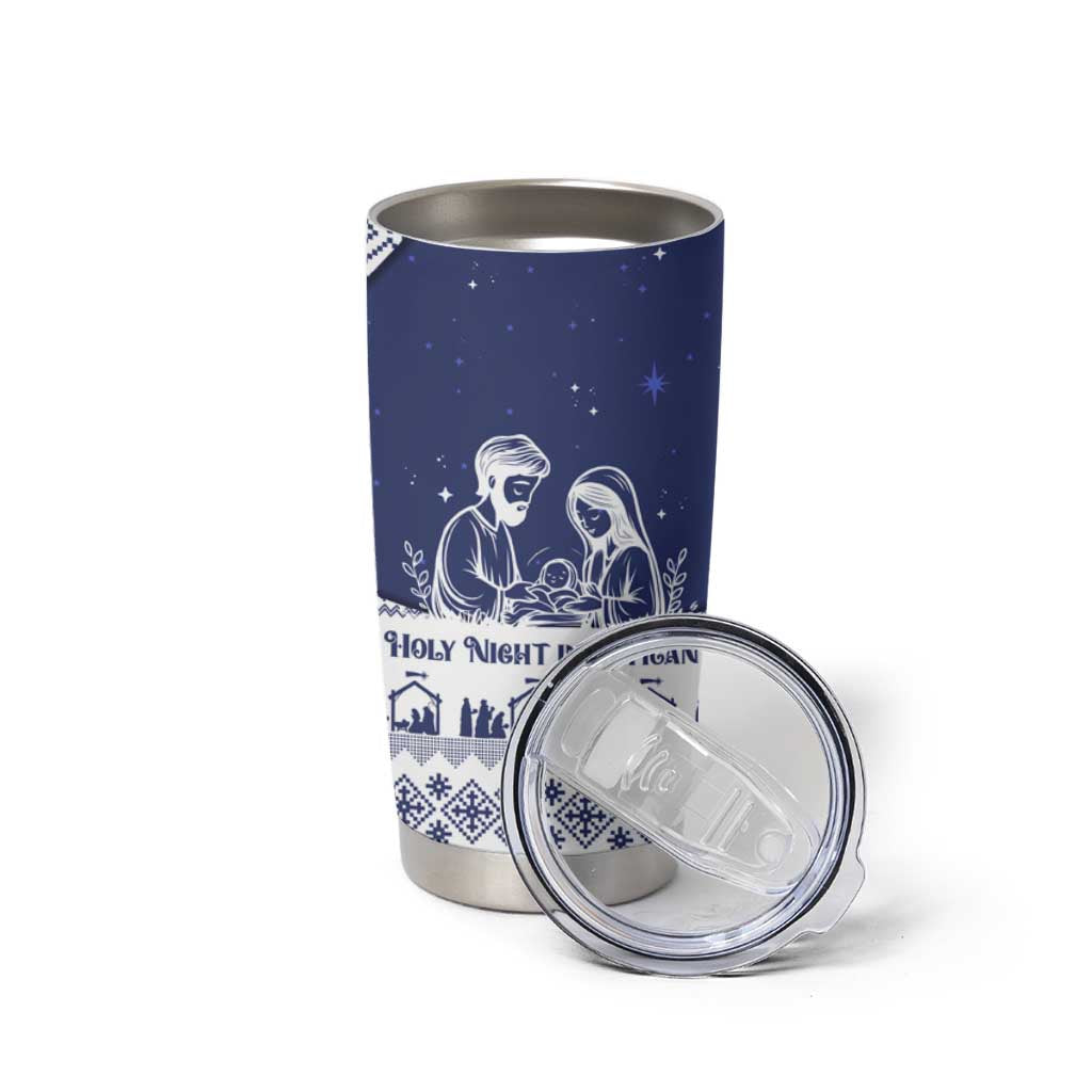 Vatican Christmas Tumbler Cup with Holy Family Nativity Scene Snowflake Pattern and Starry Night - Wonder Print Shop
