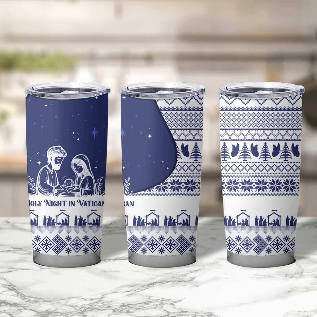Vatican Christmas Tumbler Cup with Holy Family Nativity Scene Snowflake Pattern and Starry Night - Wonder Print Shop