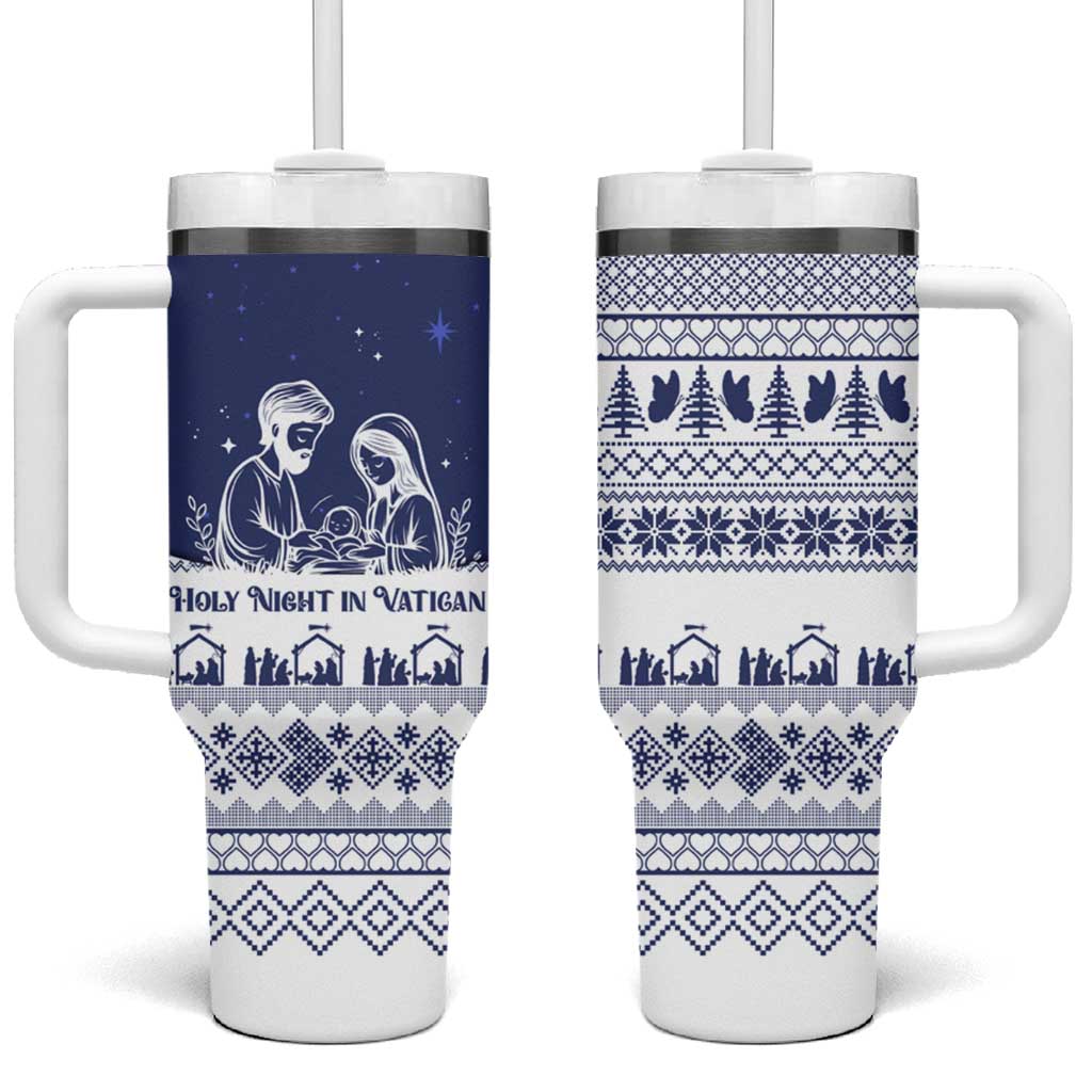 Vatican Christmas Tumbler With Handle with Holy Family Nativity Scene Snowflake Pattern and Starry Night - Wonder Print Shop