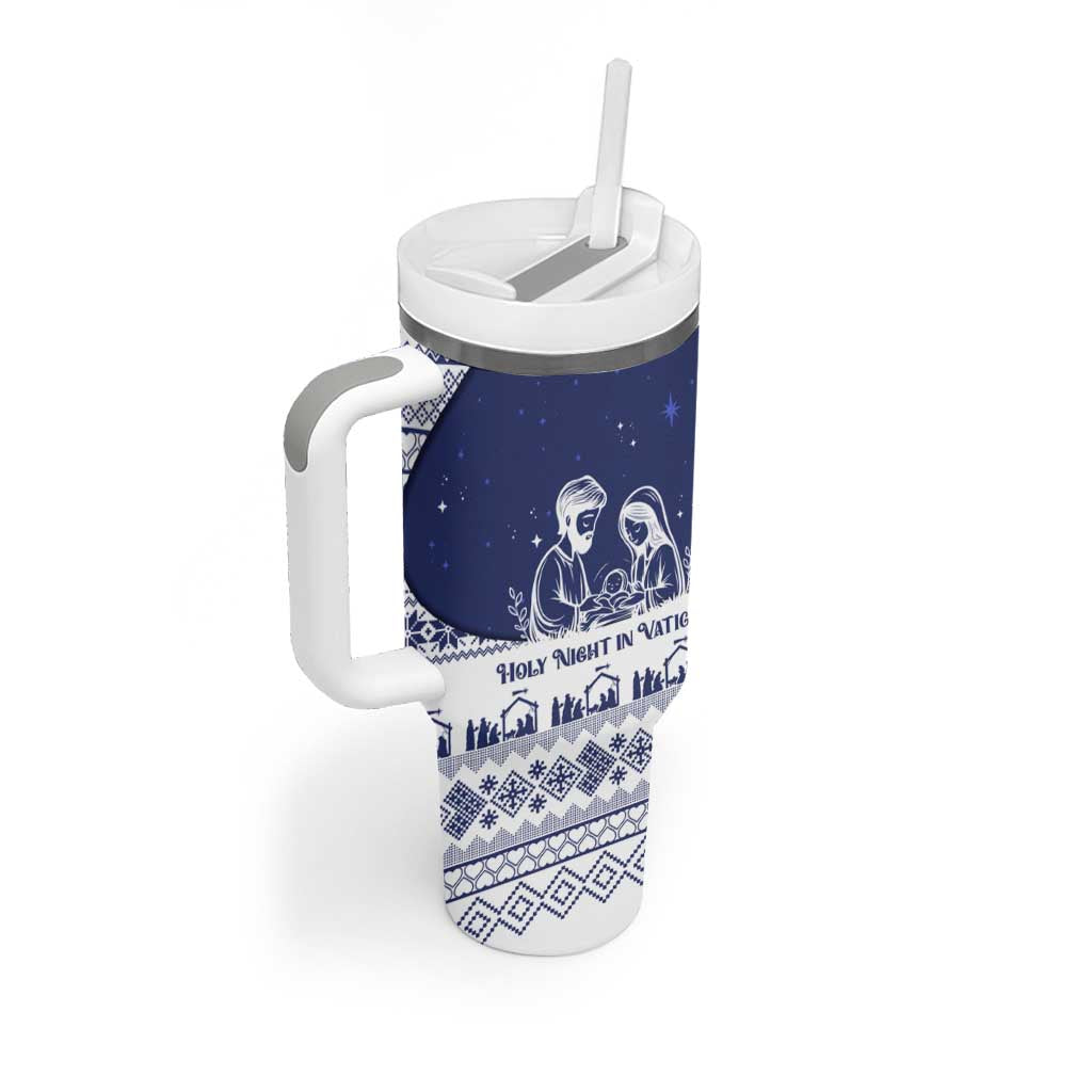 Vatican Christmas Tumbler With Handle with Holy Family Nativity Scene Snowflake Pattern and Starry Night - Wonder Print Shop