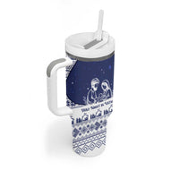 Vatican Christmas Tumbler With Handle with Holy Family Nativity Scene Snowflake Pattern and Starry Night - Wonder Print Shop
