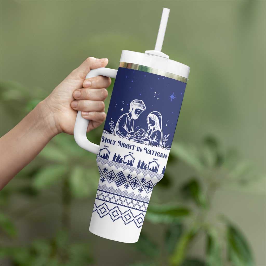 Vatican Christmas Tumbler With Handle with Holy Family Nativity Scene Snowflake Pattern and Starry Night - Wonder Print Shop