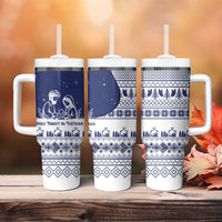 Vatican Christmas Tumbler With Handle with Holy Family Nativity Scene Snowflake Pattern and Starry Night - Wonder Print Shop