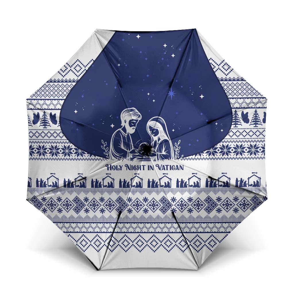 Vatican Christmas Umbrella with Holy Family Nativity Scene Snowflake Pattern and Starry Night - Wonder Print Shop