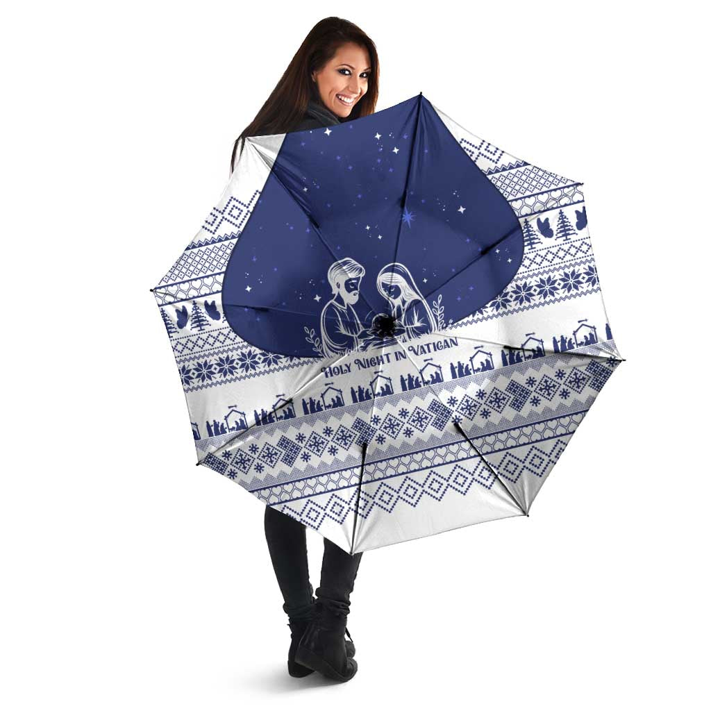 Vatican Christmas Umbrella with Holy Family Nativity Scene Snowflake Pattern and Starry Night - Wonder Print Shop