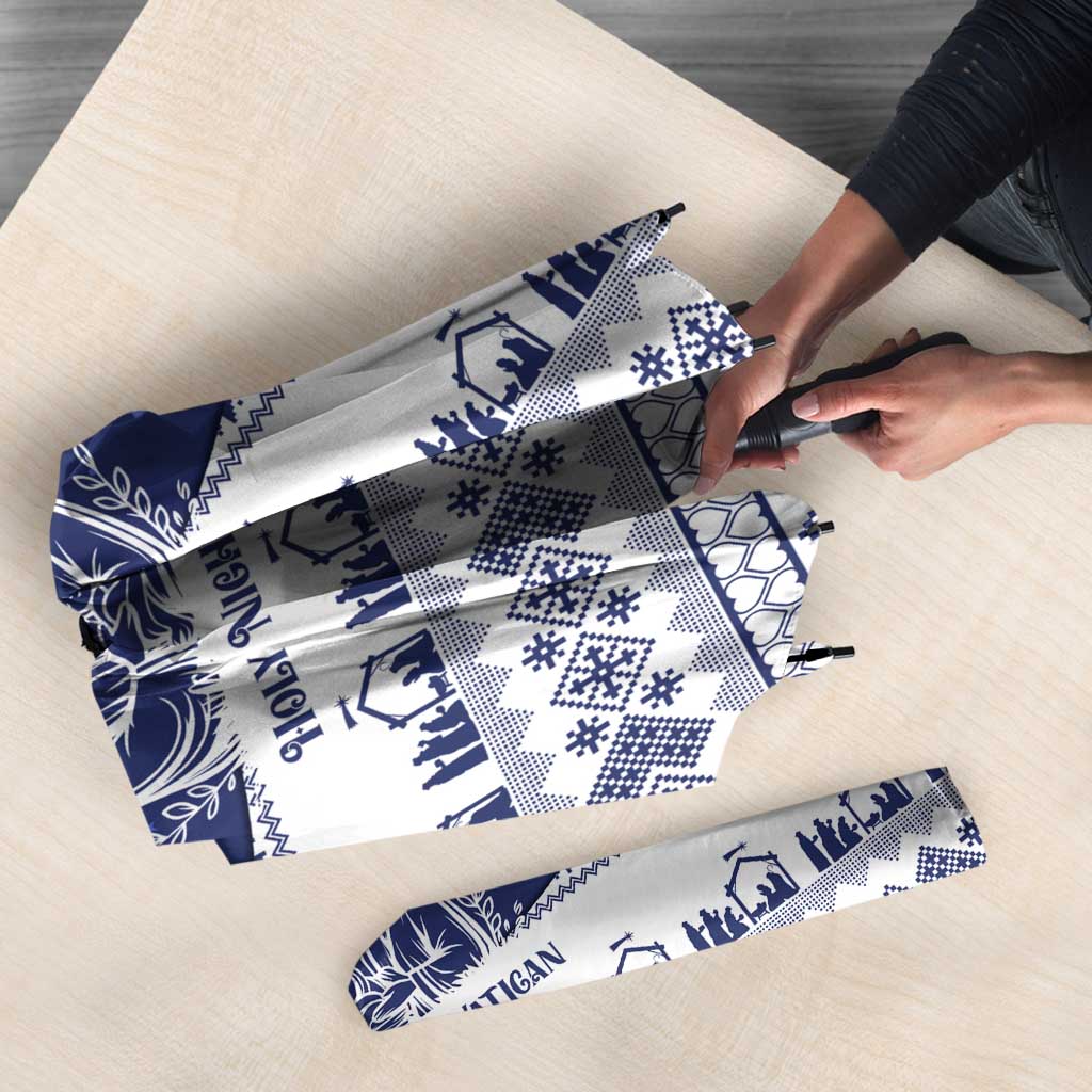 Vatican Christmas Umbrella with Holy Family Nativity Scene Snowflake Pattern and Starry Night - Wonder Print Shop