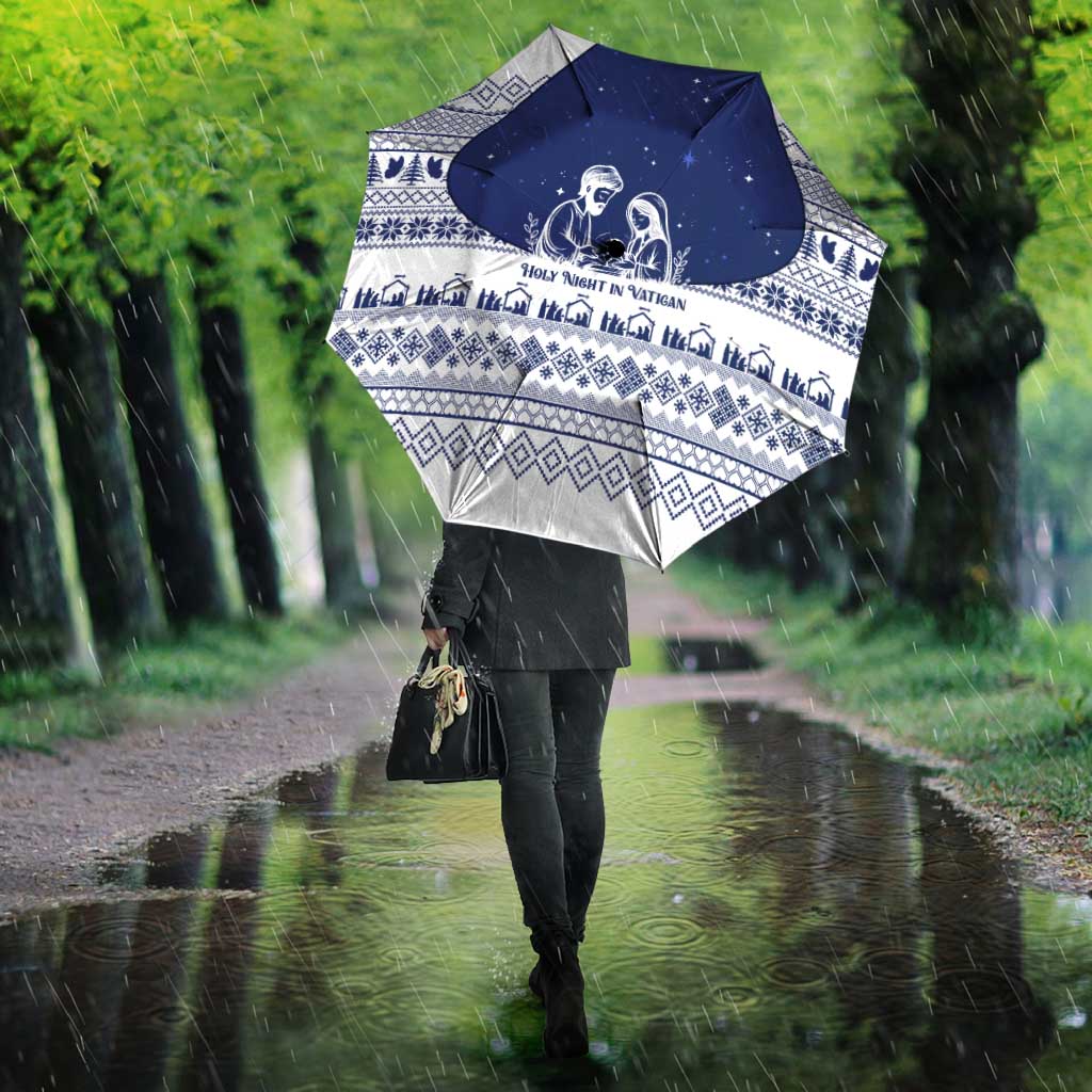 Vatican Christmas Umbrella with Holy Family Nativity Scene Snowflake Pattern and Starry Night - Wonder Print Shop