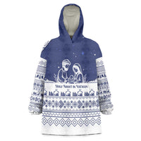 Vatican Christmas Wearable Blanket Hoodie with Holy Family Nativity Scene Snowflake Pattern and Starry Night - Wonder Print Shop