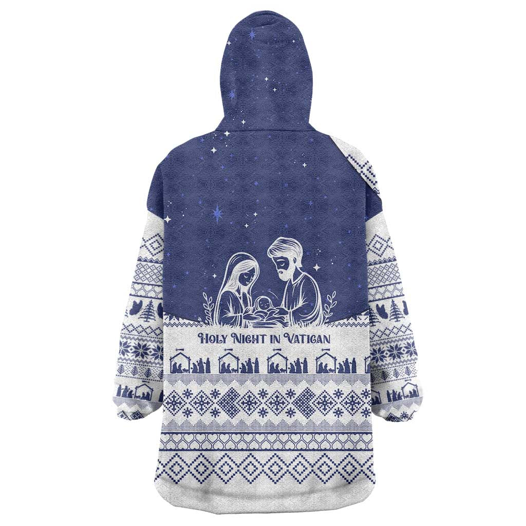 Vatican Christmas Wearable Blanket Hoodie with Holy Family Nativity Scene Snowflake Pattern and Starry Night - Wonder Print Shop
