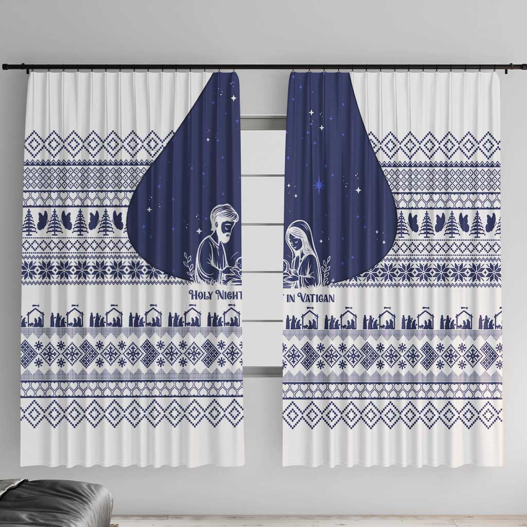Vatican Christmas Window Curtain with Holy Family Nativity Scene Snowflake Pattern and Starry Night - Wonder Print Shop