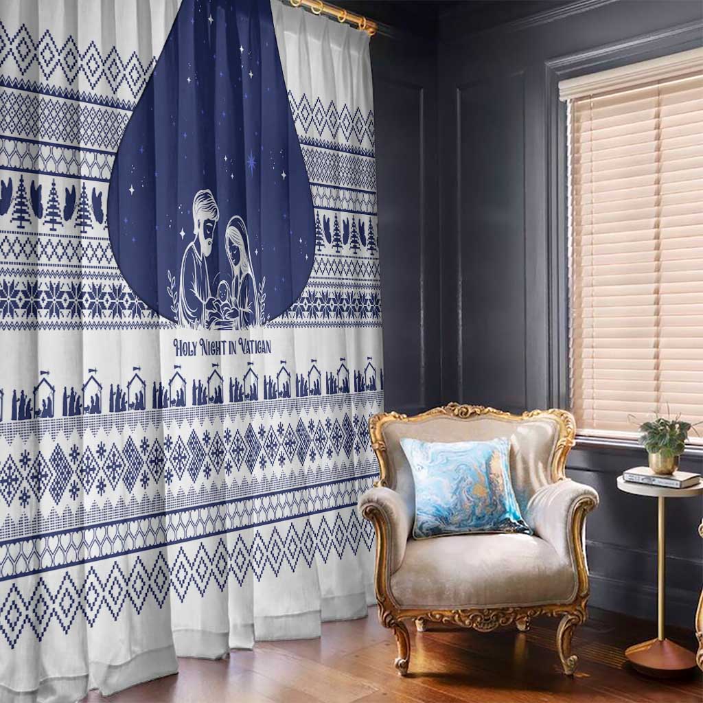 Vatican Christmas Window Curtain with Holy Family Nativity Scene Snowflake Pattern and Starry Night - Wonder Print Shop