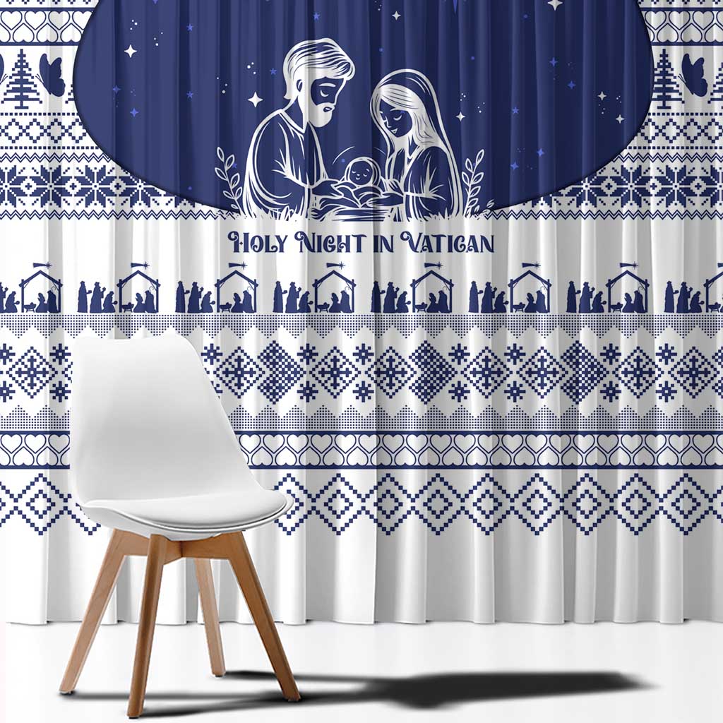 Vatican Christmas Window Curtain with Holy Family Nativity Scene Snowflake Pattern and Starry Night - Wonder Print Shop