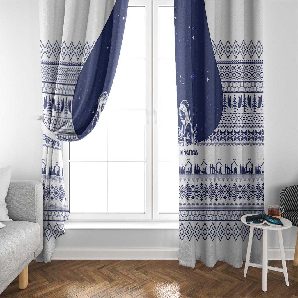 Vatican Christmas Window Curtain with Holy Family Nativity Scene Snowflake Pattern and Starry Night - Wonder Print Shop