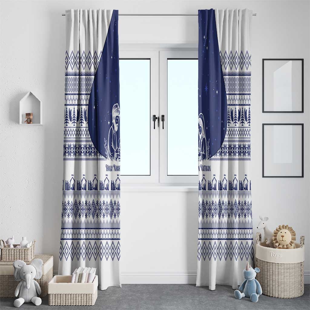 Vatican Christmas Window Curtain with Holy Family Nativity Scene Snowflake Pattern and Starry Night - Wonder Print Shop