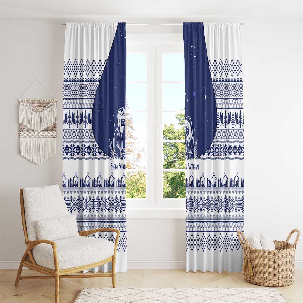 Vatican Christmas Window Curtain with Holy Family Nativity Scene Snowflake Pattern and Starry Night - Wonder Print Shop