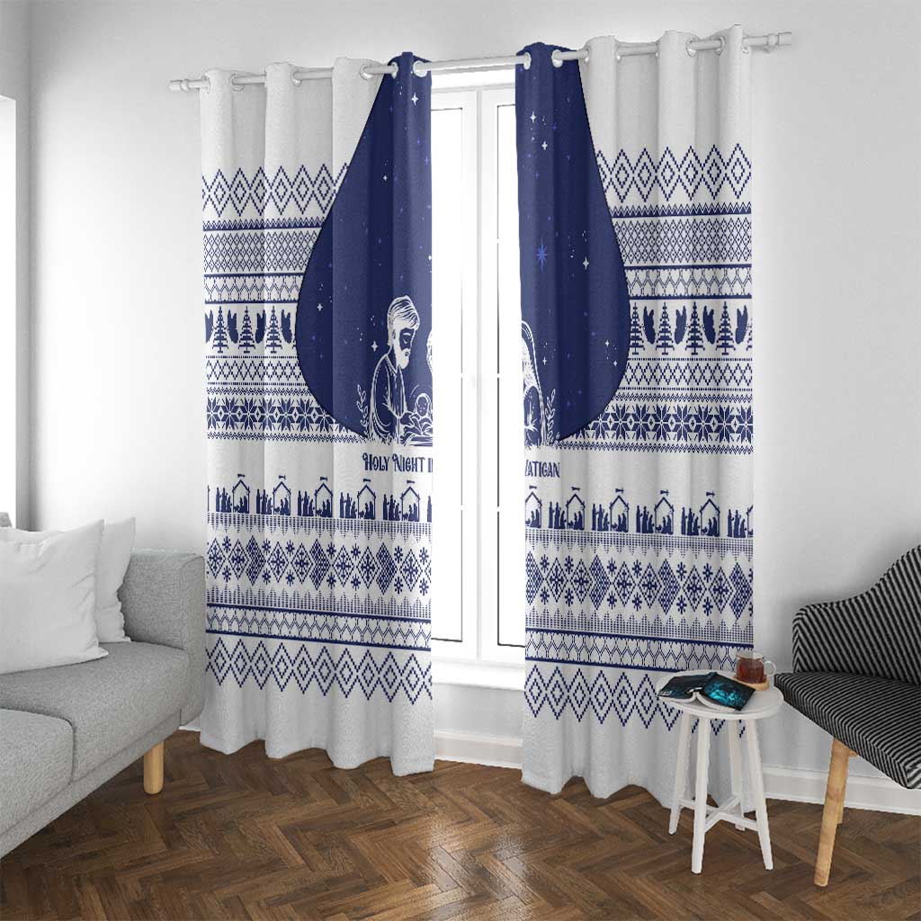 Vatican Christmas Window Curtain with Holy Family Nativity Scene Snowflake Pattern and Starry Night - Wonder Print Shop