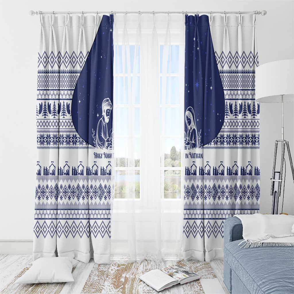 Vatican Christmas Window Curtain with Holy Family Nativity Scene Snowflake Pattern and Starry Night - Wonder Print Shop