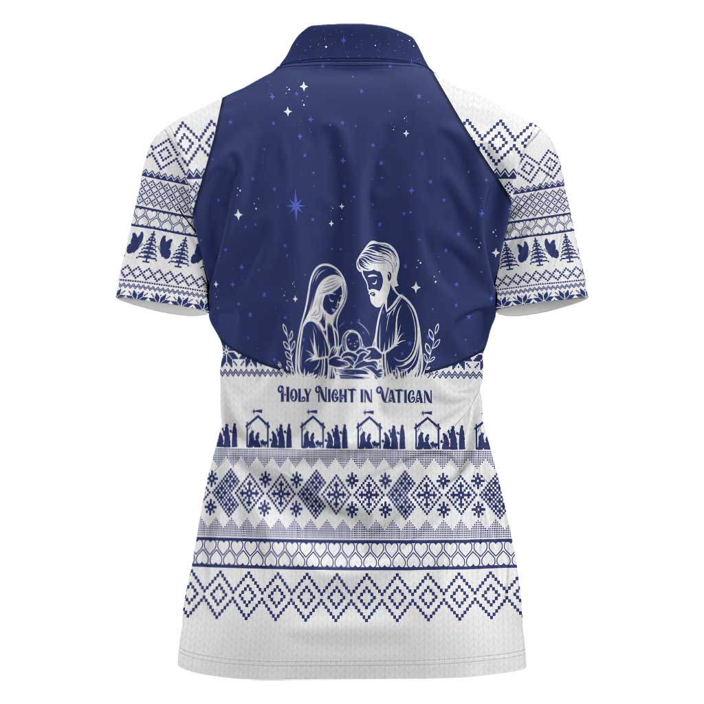 Vatican Christmas Women Polo Shirt with Holy Family Nativity Scene Snowflake Pattern and Starry Night - Wonder Print Shop