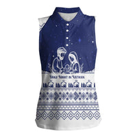 Vatican Christmas Women Sleeveless Polo Shirt with Holy Family Nativity Scene Snowflake Pattern and Starry Night - Wonder Print Shop