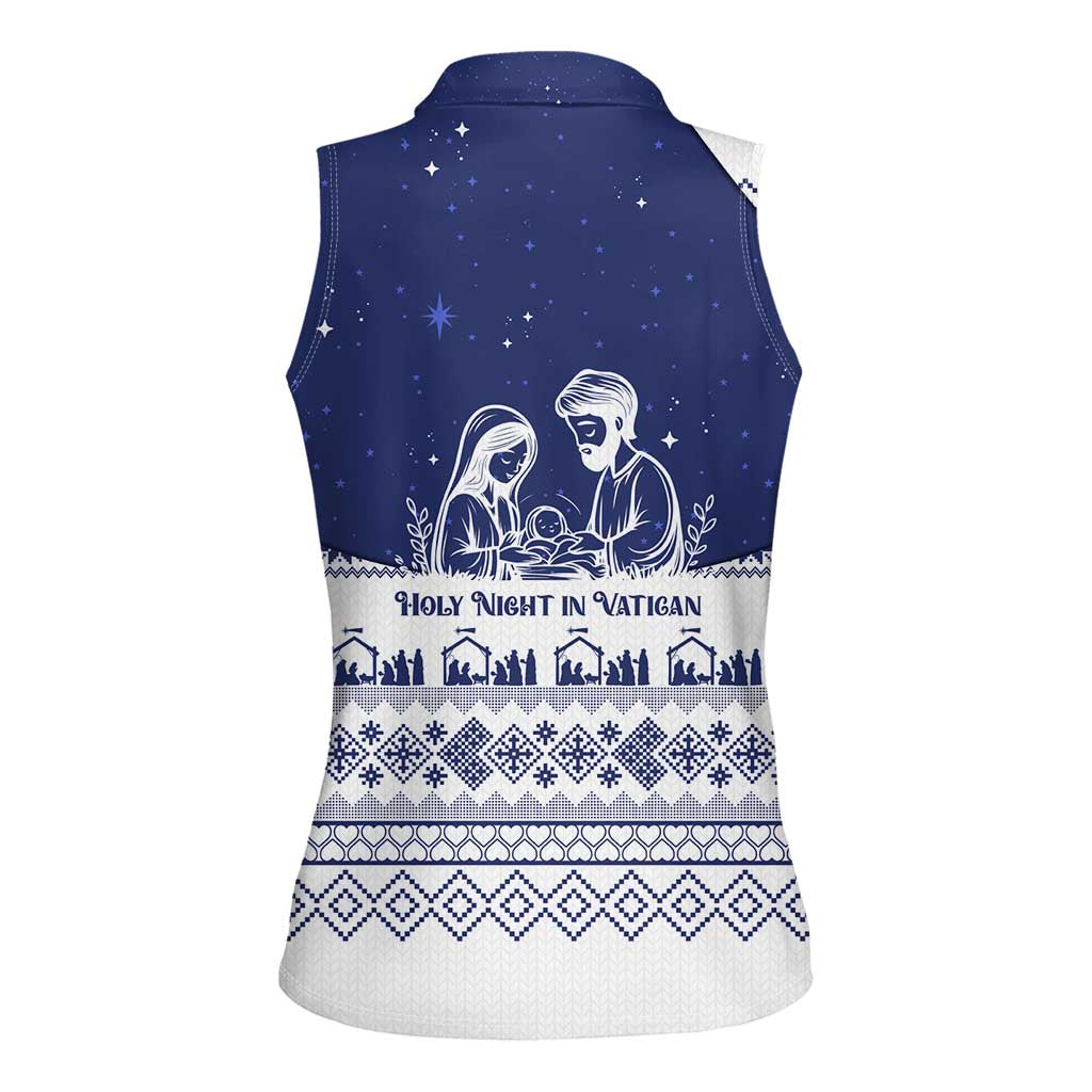 Vatican Christmas Women Sleeveless Polo Shirt with Holy Family Nativity Scene Snowflake Pattern and Starry Night - Wonder Print Shop