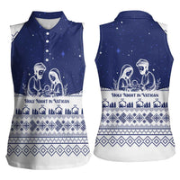 Vatican Christmas Women Sleeveless Polo Shirt with Holy Family Nativity Scene Snowflake Pattern and Starry Night - Wonder Print Shop