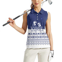 Vatican Christmas Women Sleeveless Polo Shirt with Holy Family Nativity Scene Snowflake Pattern and Starry Night - Wonder Print Shop