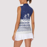 Vatican Christmas Women Sleeveless Polo Shirt with Holy Family Nativity Scene Snowflake Pattern and Starry Night - Wonder Print Shop