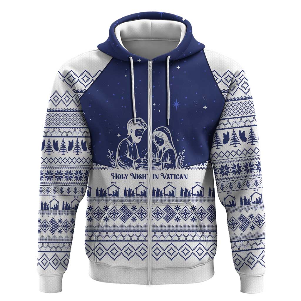 Vatican Christmas Zip Hoodie with Holy Family Nativity Scene Snowflake Pattern and Starry Night - Wonder Print Shop