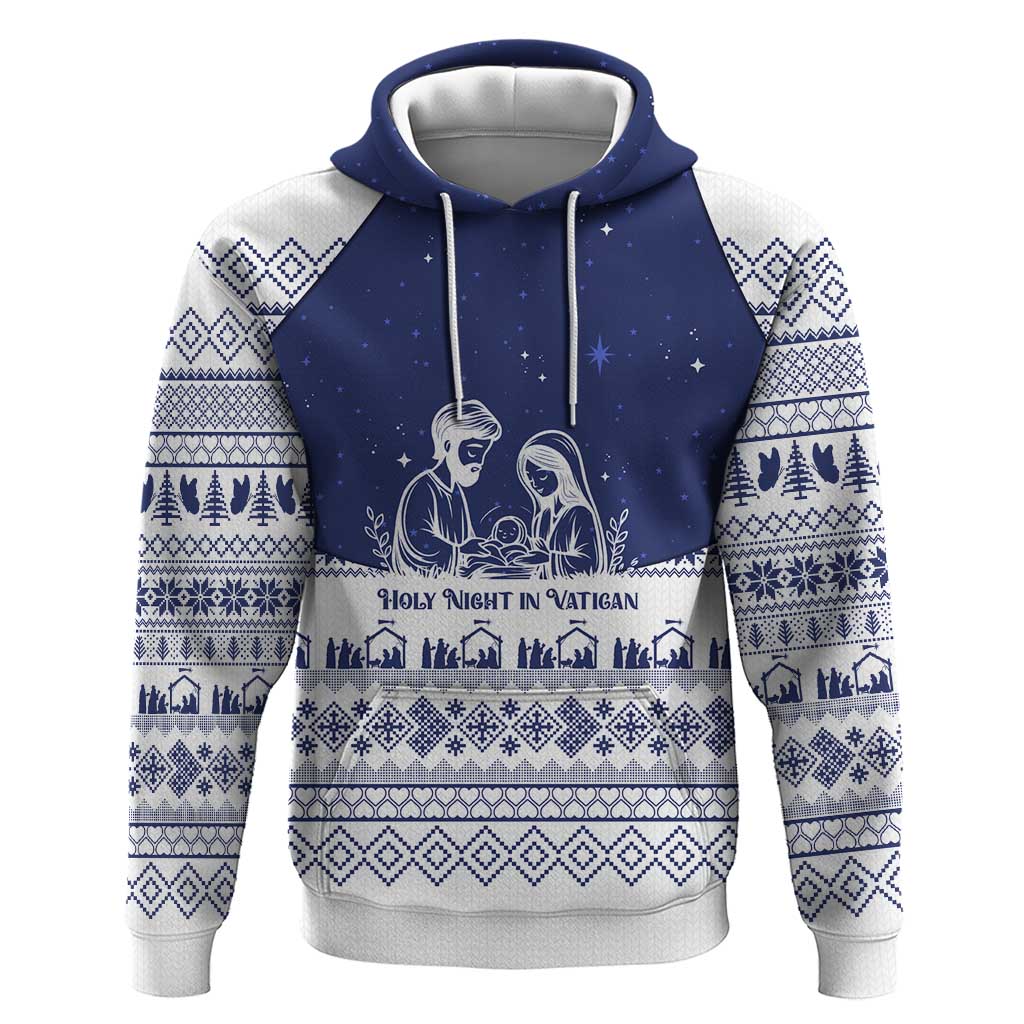 Vatican Christmas Zip Hoodie with Holy Family Nativity Scene Snowflake Pattern and Starry Night - Wonder Print Shop