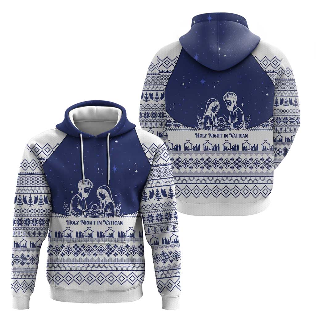 Vatican Christmas Zip Hoodie with Holy Family Nativity Scene Snowflake Pattern and Starry Night - Wonder Print Shop