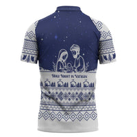 Vatican Christmas Zipper Polo Shirt with Holy Family Nativity Scene Snowflake Pattern and Starry Night - Wonder Print Shop