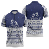 Vatican Christmas Zipper Polo Shirt with Holy Family Nativity Scene Snowflake Pattern and Starry Night - Wonder Print Shop