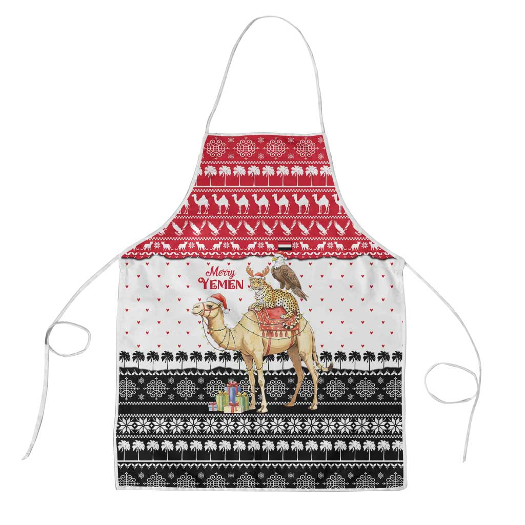 Yemen Christmas Apron with Camel Leopard Falcon Red Black White Snowflake - Wonder Print Shop