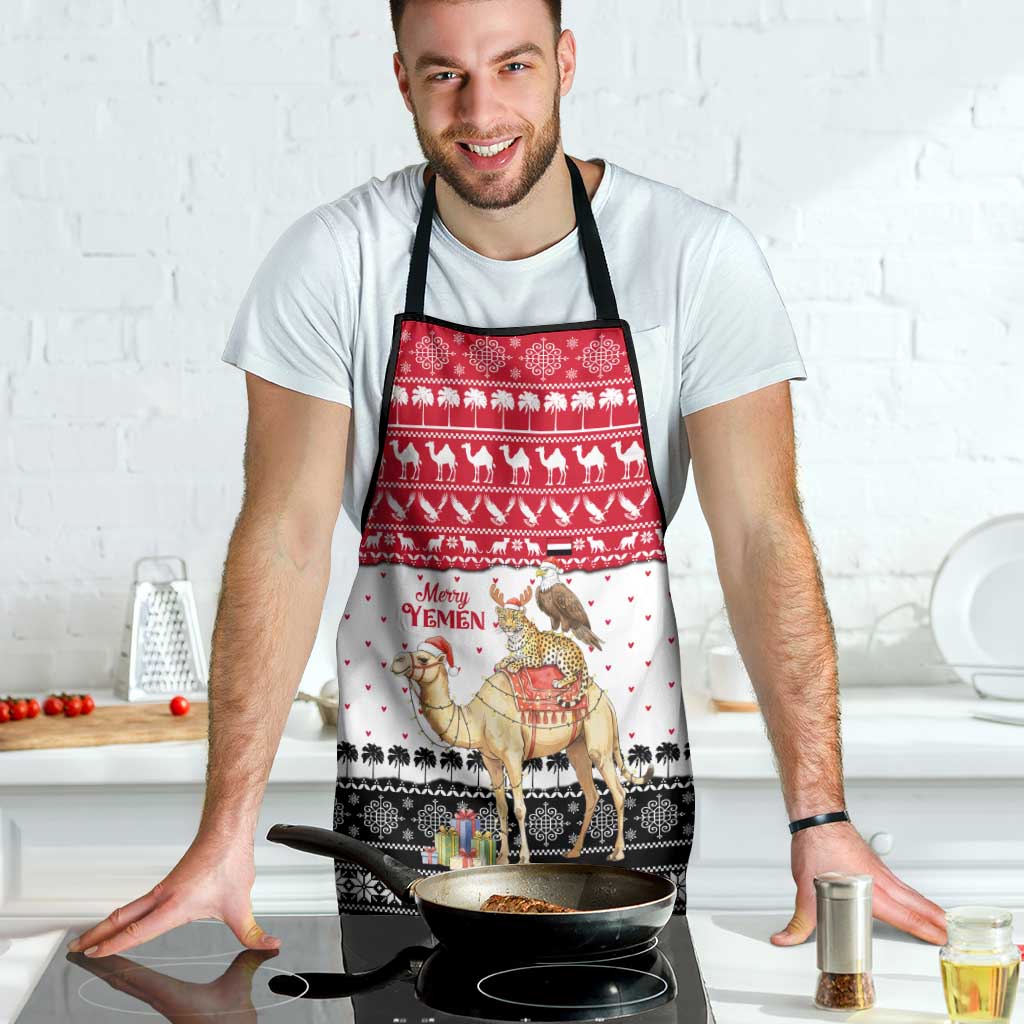Yemen Christmas Apron with Camel Leopard Falcon Red Black White Snowflake - Wonder Print Shop