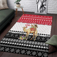 Yemen Christmas Area Rug with Camel Leopard Falcon Red Black White Snowflake - Wonder Print Shop